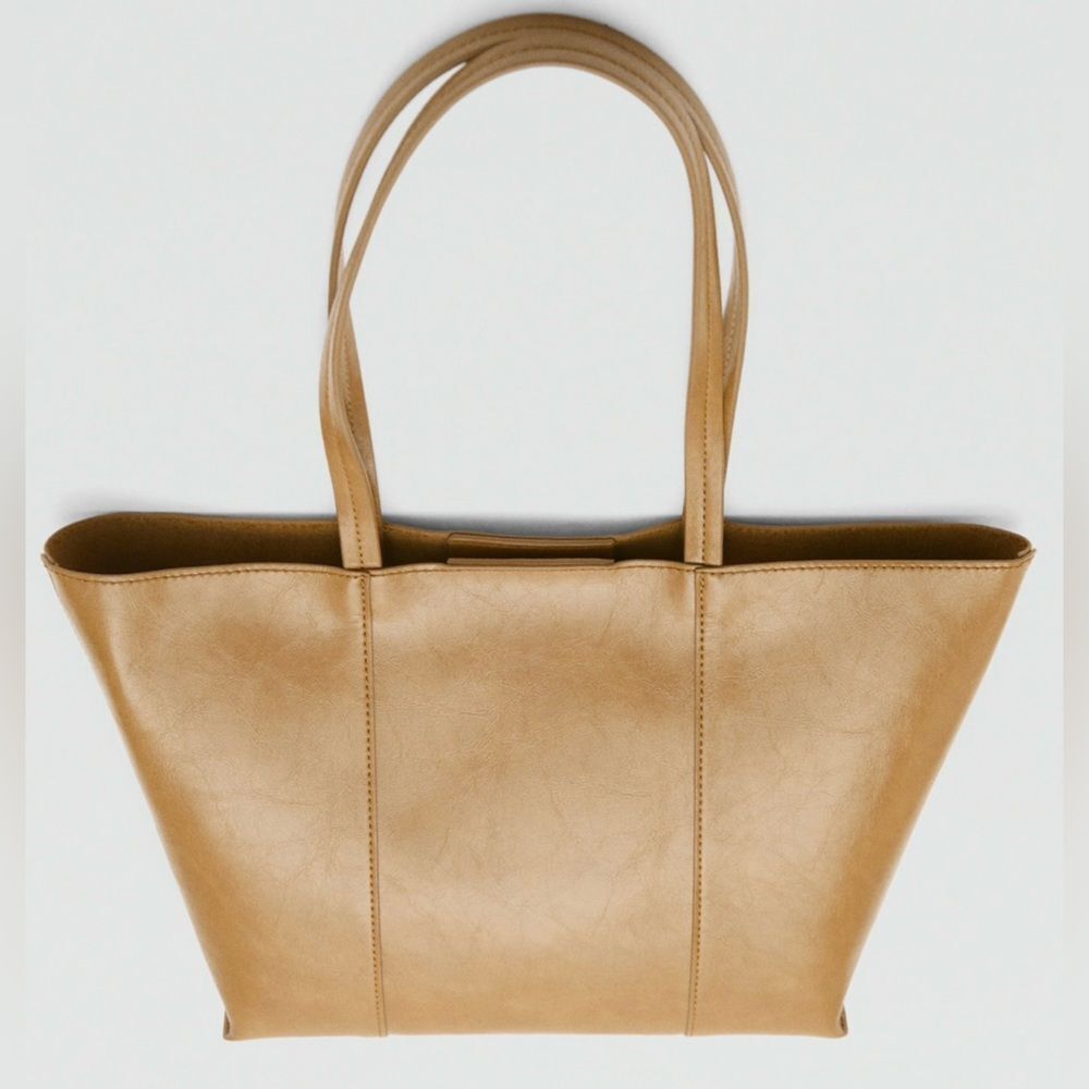 MANGO OLIVER Latte Tan Faux Exterior & Genuine Leather Inferior Tote Bag - Picture 2 of 13